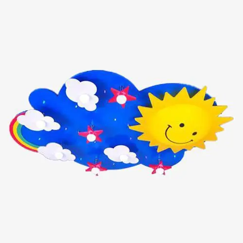 Plafonnier Enfant LED Ciel Bleu, Nuage & Soleil Jaune