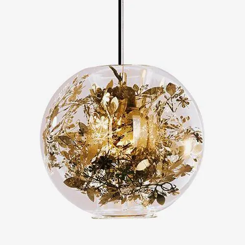 Suspension LED en verre Golden Bloom par Kevin Reilly
