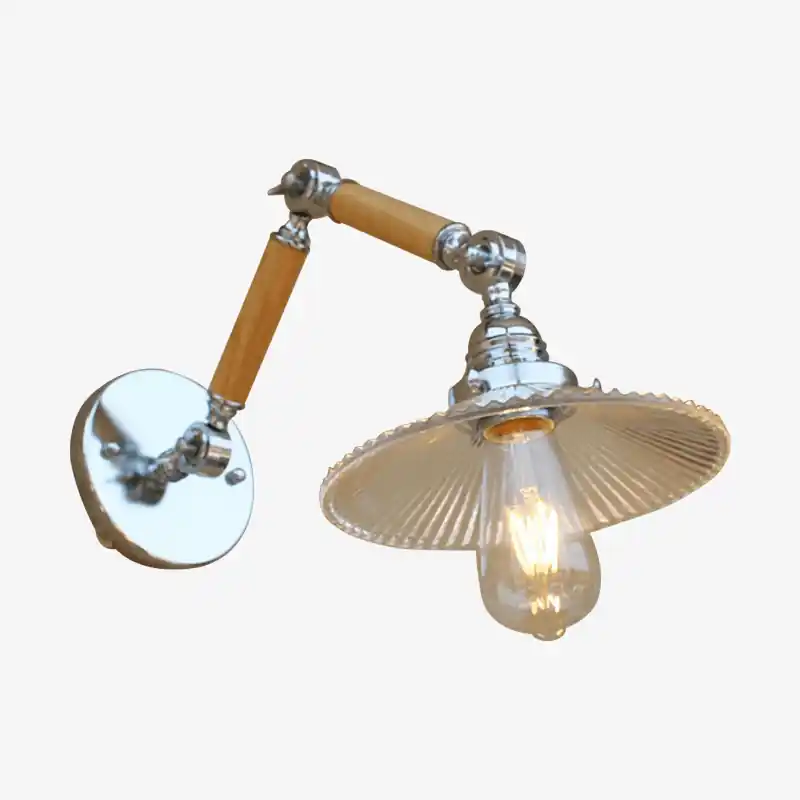 Applique murale LED Art Deco chromée, bois et verre - Design ajustable