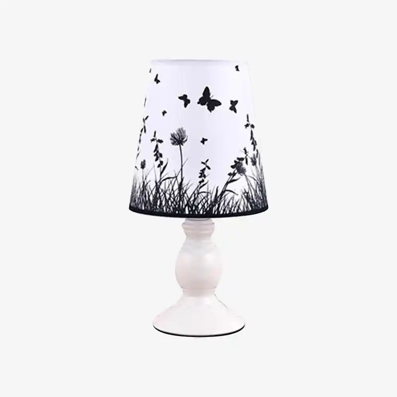 Lampe de chevet blanche avec abat-jour floral