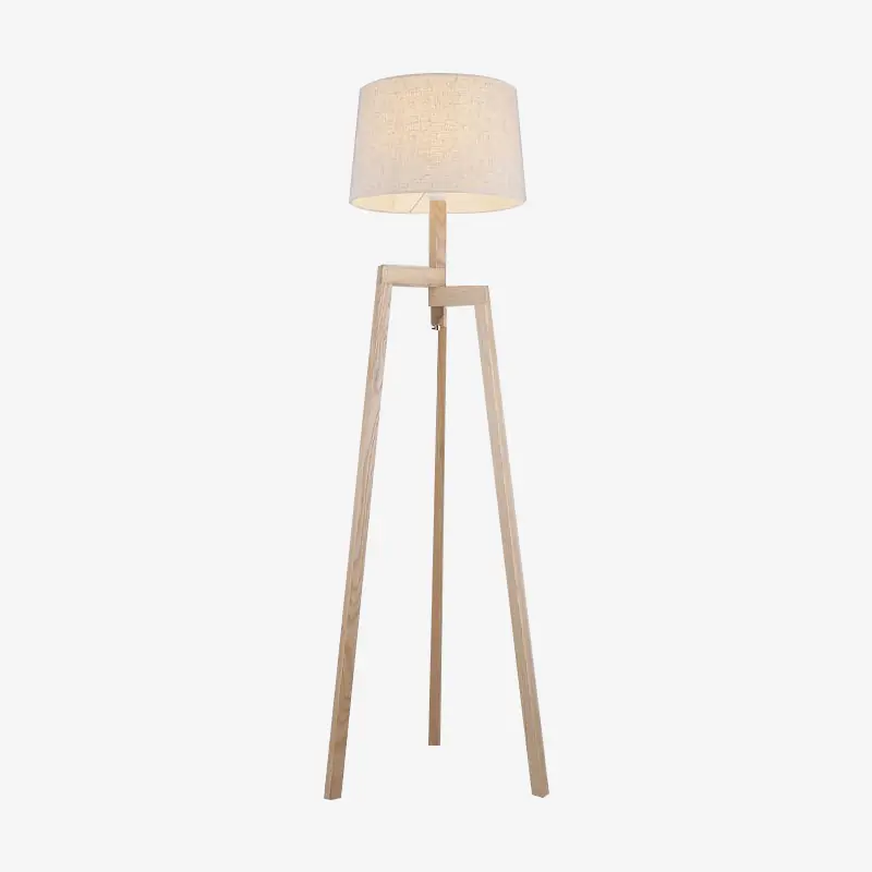 Lampadaire Modern Wood 3 pieds avec abat-jour en tissu
