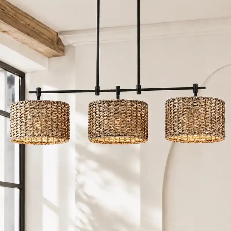 Sienna Woven Rattan 3 Light Farmhouse Chandelier
