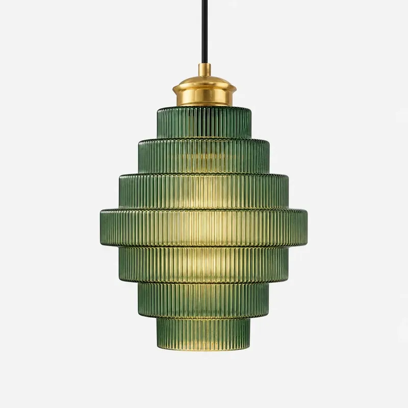Clarity Antique Brass Striped Stained Glass Bottle Pendant Light