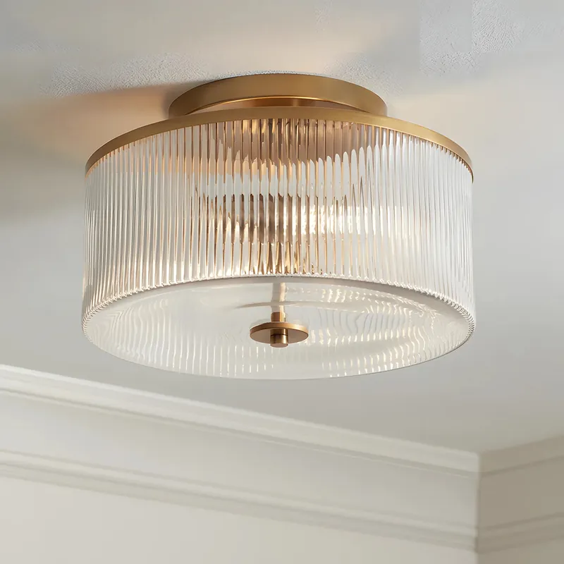 Castor Farmhouse Striped Glass Drum Ceiling Light