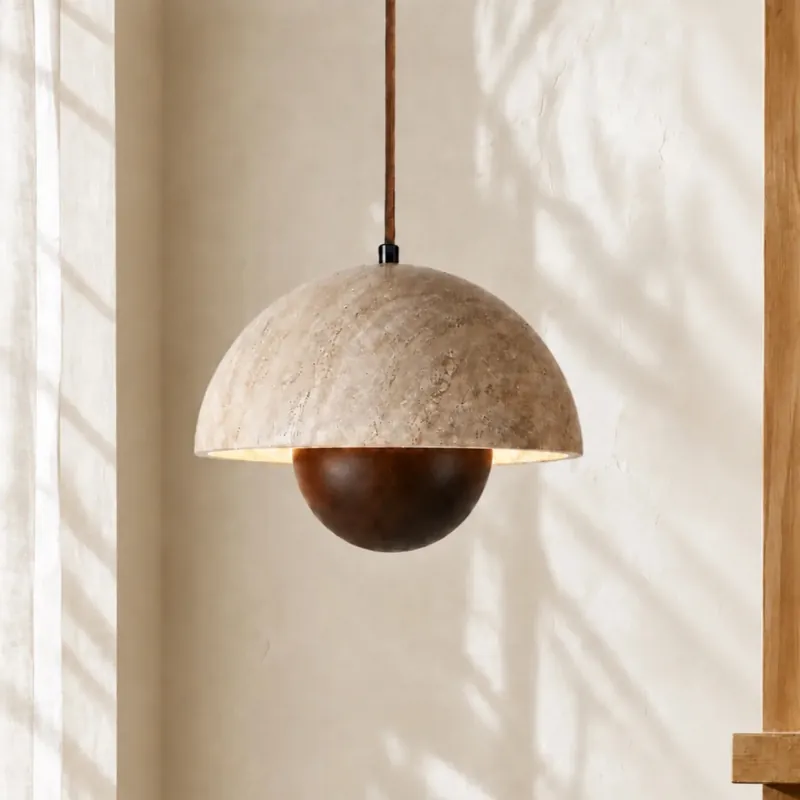 Lysandra Japandi Travertine Stone Pendant Light