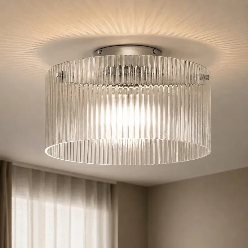 Calestha Vintage Round Ribbed Glass Ceiling Light