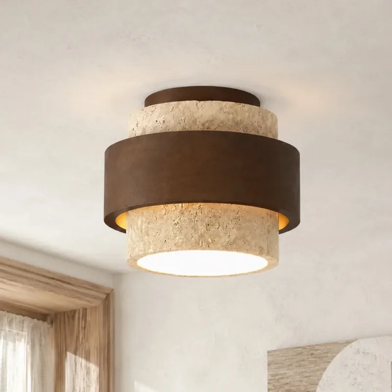 Owen Wabi-Sabi Travertine Cylindrical Ceiling Light