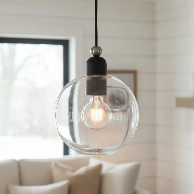 Umberto Minimalist Clear Glass Dome Pendant Light