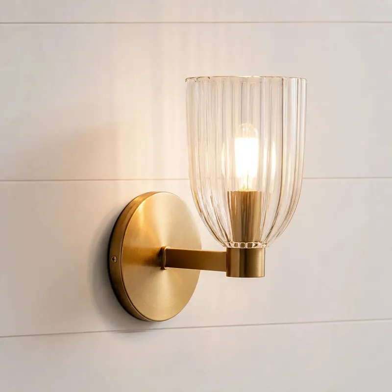 Yorick Modern Ribbed Glass Brass Wall Sconce
