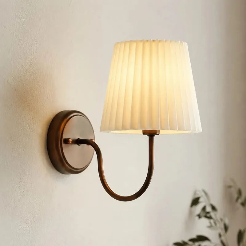 Vance Retro Pleated Fabric Iron Wall Sconce