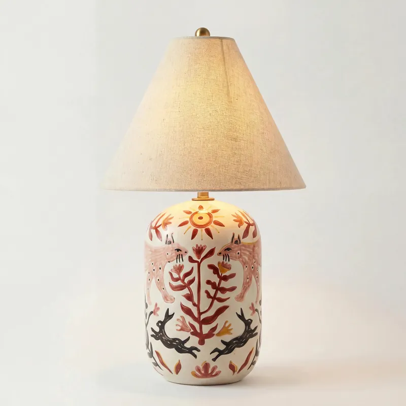 Diyor Retro Ceramic Tapered Linen Table Lamp