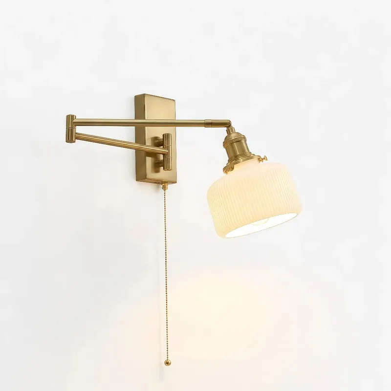 Estelle Retro Brass Ceramic Swing Arm Wall Sconce