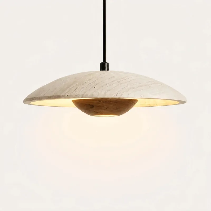 Aster Wabi-Sabi Travertine Saucer Pendant Light