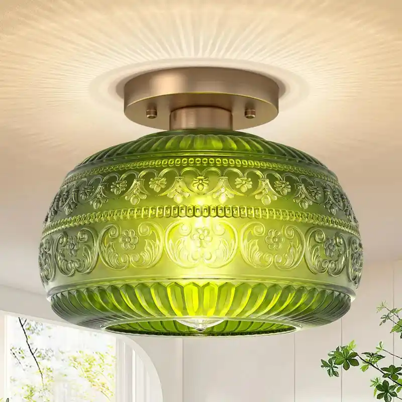 Lustre de plafond semi-encastré en verre à motif gravé Flora