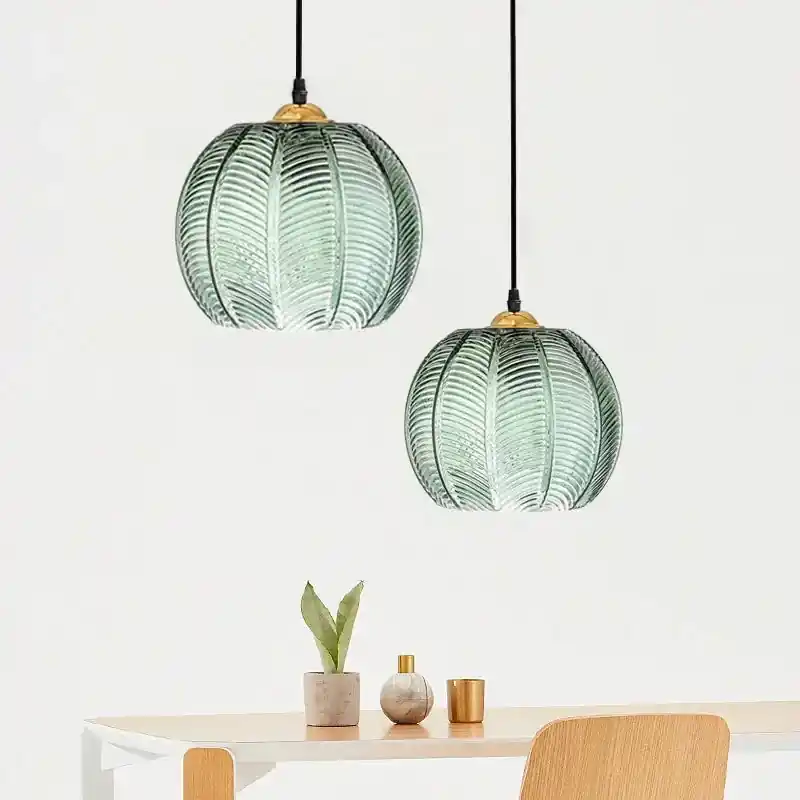 Lustre en verre à feuilles de palmier tropical boho Gaia