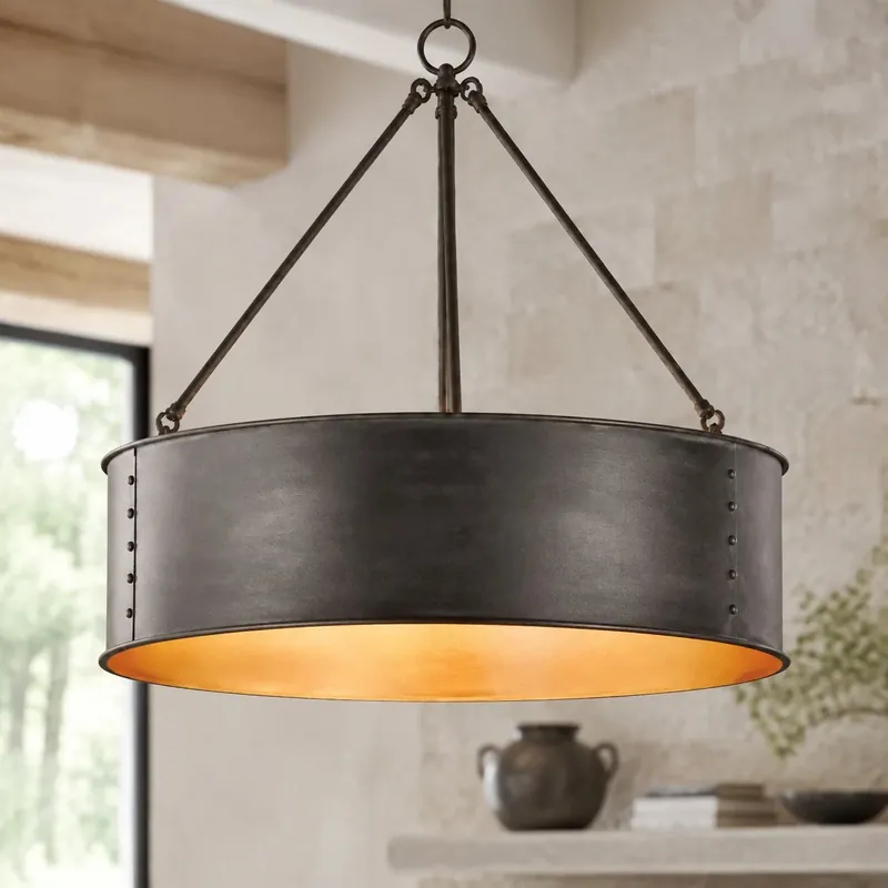Suspension tambour en métal noir industriel Grayson 