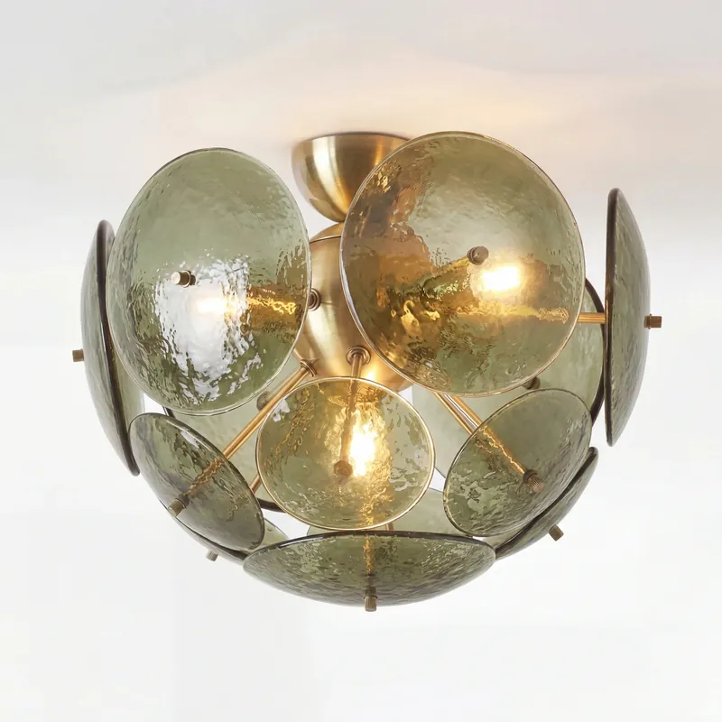 Lampe de plafond en verre hémisphérique vintage Baxter