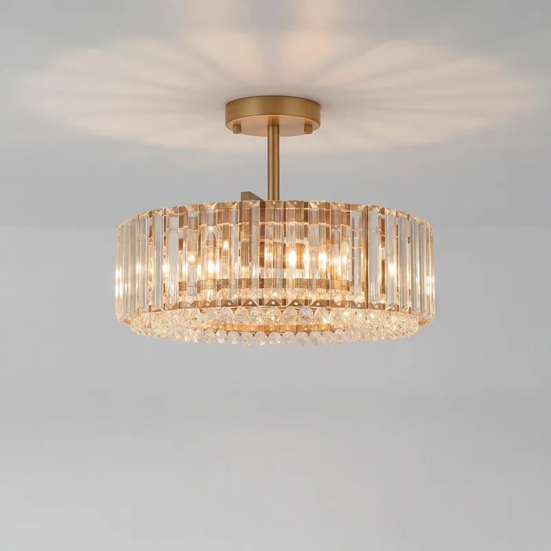 Dominic Moderne Lustre Plafonnier en Cristal de Luxe Drum