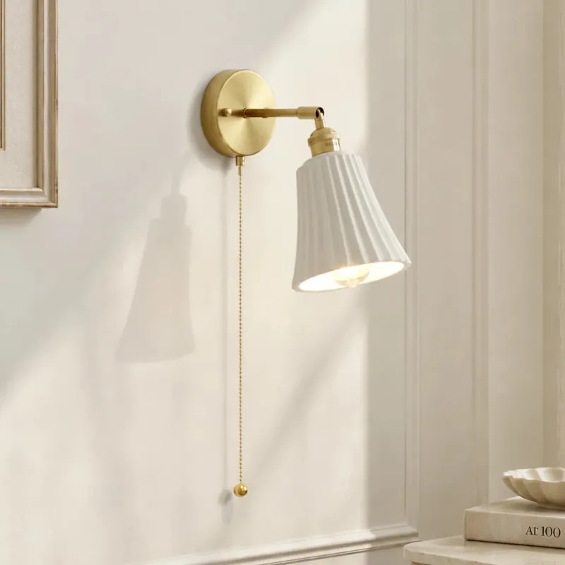 Lampe murale en céramique moderne à cordon tirette Chasel