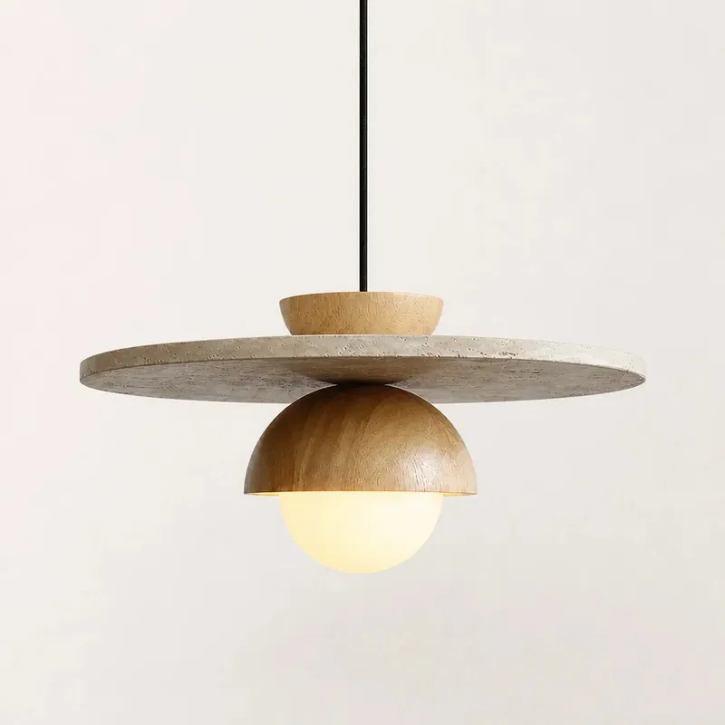 Suspension multi-couches globe en travertin Zyron Wabi-Sabi