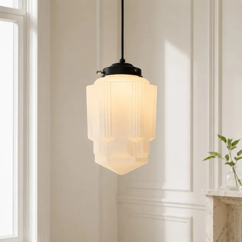 Suspension dôme en verre lait Art déco Nerissa