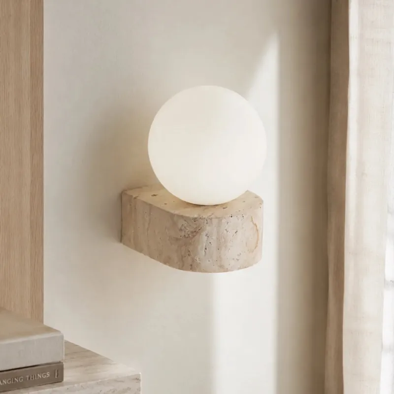 Vynoria Vintage Travertinstein Kugel-Wandlampe