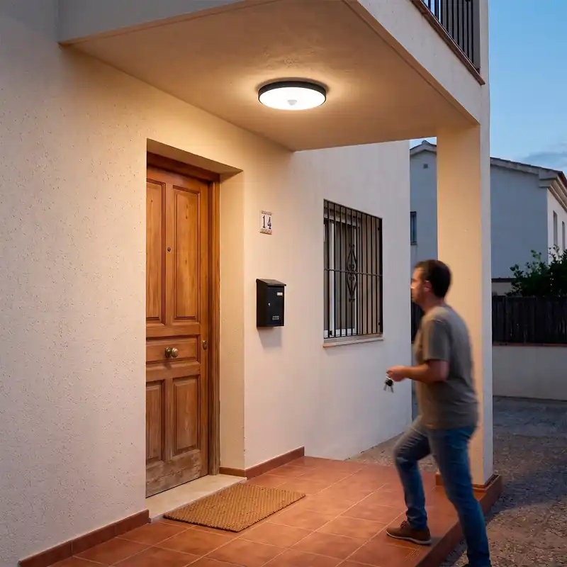 Plafonnier LED d'extérieur 10 W 1 000 lm CCT (Tonalité lumineuse variable) 3 000-4 000-6 500 °K Détecteur de proximité IP65 Fini