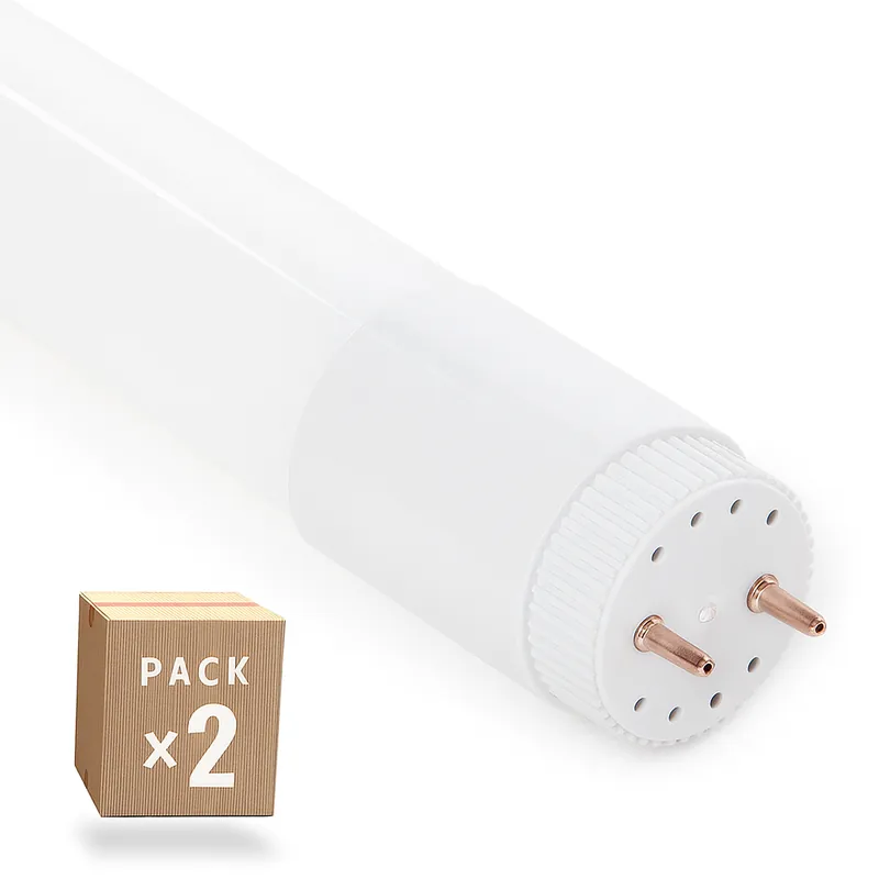 Pack de 2 tubes LED T8, 18W, 2 880 lumens, 6000K, verre, 120 cm, connexion double extrémité, 40 000 heures
