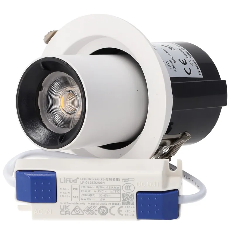 Downlight LED orientable 10 W IRC > 90 90 lm/W 4000 K, driver Lifud 50 000 h blanc naturel