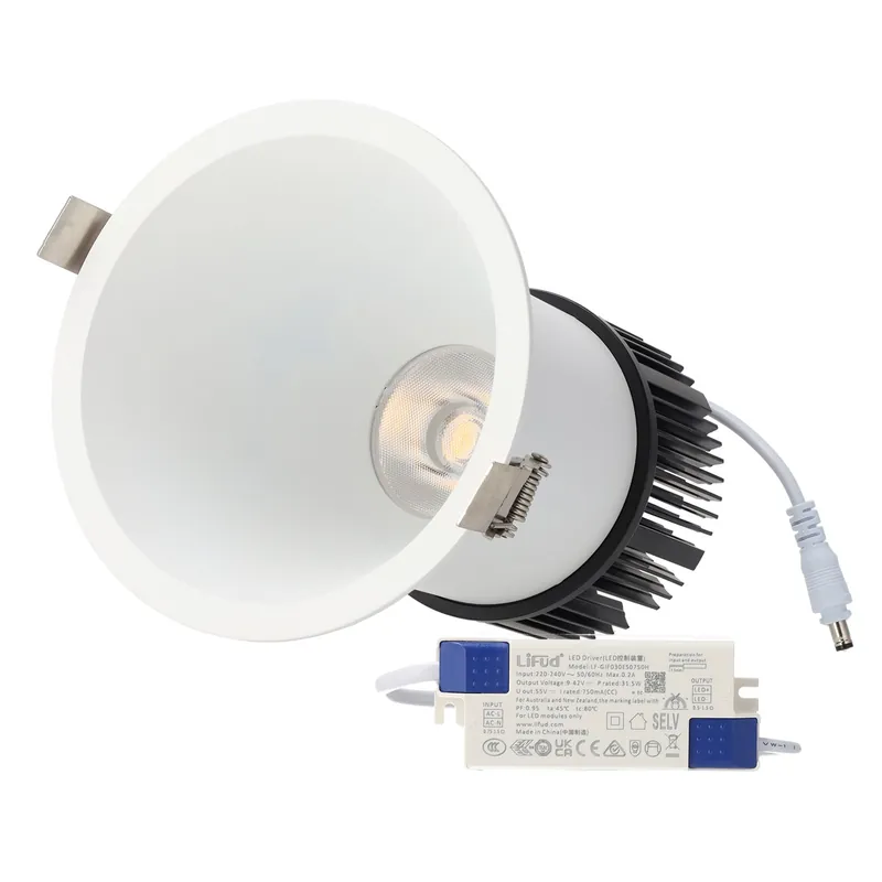 Spot encastrable LED 15 W, 90 lm/W, IRC > 95, 4 000 K, driver Lifud, durée de vie 50 000 heures, blanc naturel