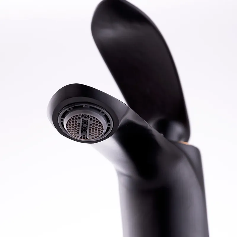 Zinc Alloy Basin Faucet, Black, Hot-Cold Water, Hoses, Low Spout, Single Handle [QLI-FA979]