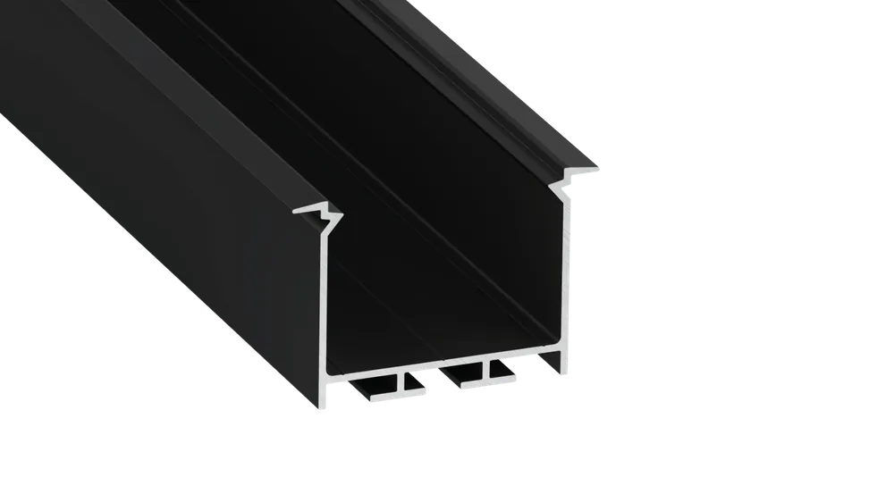 Aluminum Profile KIMERA-"HEDE" Black Anodized Aluminum Profile with Opal Diffuser, End Caps and Mounting Clips 2.02M