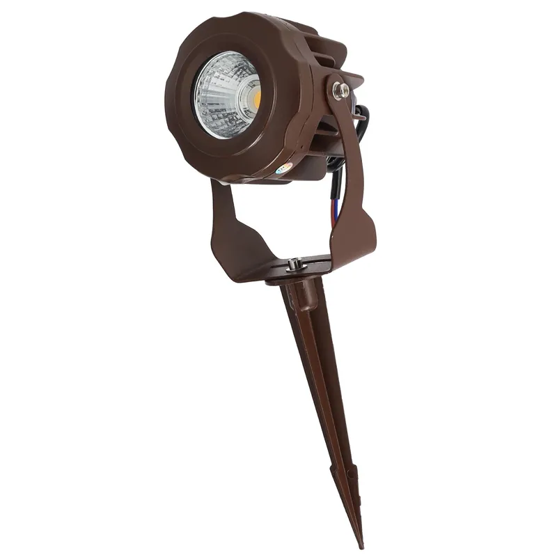 10W IP65 2700K LED Garden Spotlight with Spike, Brown Finish