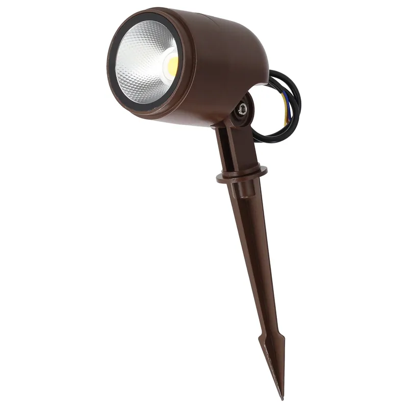 12W IP65 2700K LED Garden Spotlight with Spike, Brown Finish