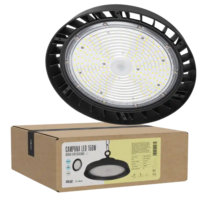 LED zvonek 150W (90W-120W-150W) 27000Lm Stmívatelný Lifud ovladač 1-10V Philips Chip CW 6000ºK 90º