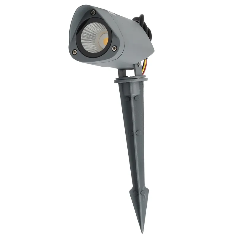 Reflektor LED 7W IP65 2700K z kolcem do ogrodu, wykończenie w kolorze szarym