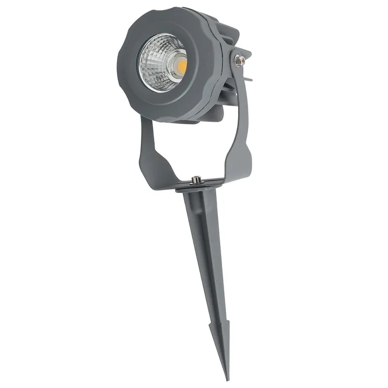 Reflektor LED 10 W IP65 2700 K z kolcem do ogrodu, wykończenie w kolorze szarym