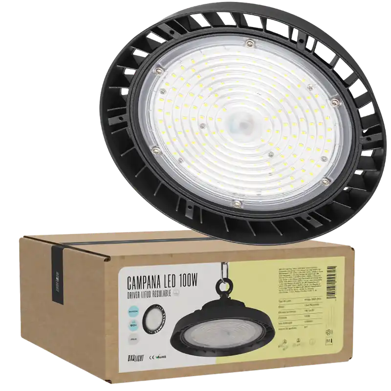 Dzwonek LED 100 W (72 W-96 W-120 W) 18000 Lm Ściemnialny sterownik Lifud 1-10 V Philips Chip CW 6000ºK 90º