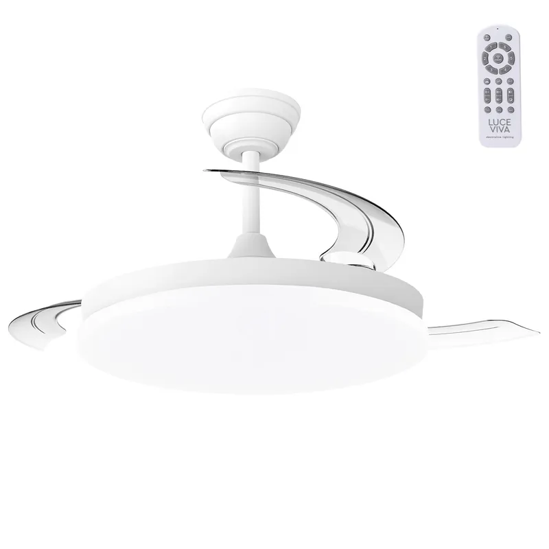 Wentylator DC "Marele", funkcja lato/zima, 48 W, biały, 3 łopatki, 5040 lm, 3500-4000-6500 K, pilot zdalnego sterowania i timer