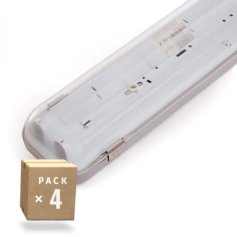 Zestaw 4 wodoodpornych zestawów oświetleniowych z możliwością łączenia DO DWÓCH świetlówek LED ABS/PC o długości 1200 mm z klips