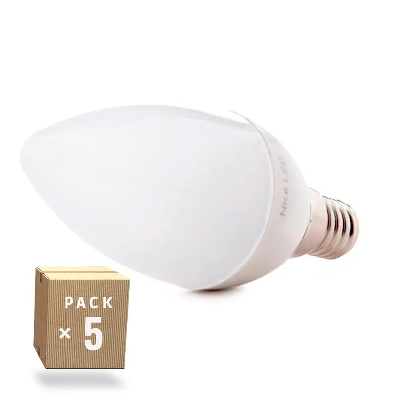 Balení 5 LED žárovek E14 5W 500lm 6000ºK 40.000H [HO-C37-E14-5W-RC-CW-PK5-AP]