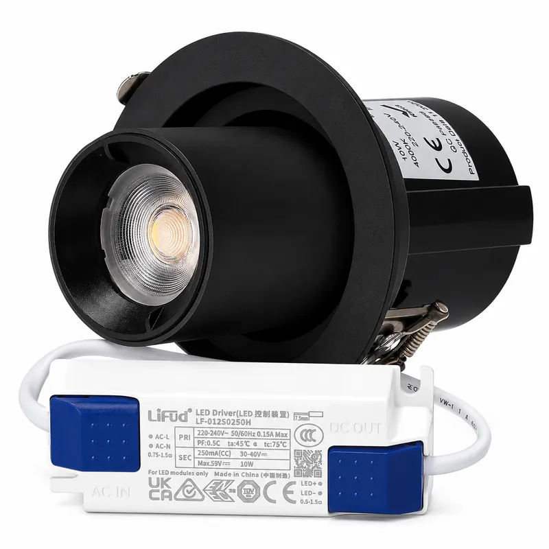10W LED nastaviteľné bodové svietidlo CRI>90 90lm/W 4000K Lifud Driver 50 000H Prírodná biela Čierna