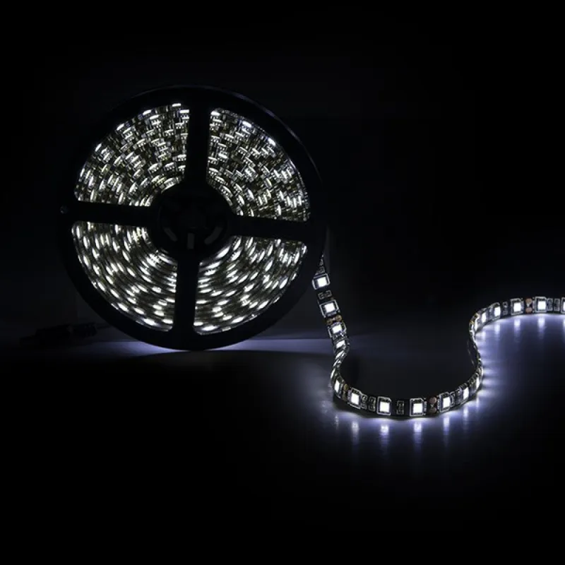 300 LEDin nauha 72W 4200Lm CRI85 6000ºK SMD5050 12VDC IP65 musta PCb x5M 40000H [CA-5050-300-IP65-B-CW]-kylmä valkoinen