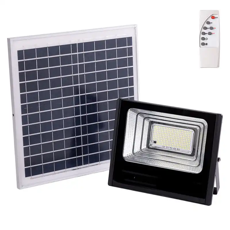 Aurinko-LED-valonheitin 120W 6500K Paneeli: 6V/15W Akku: 3,2V/8000MaH Kaukosäädin [HO-SOLARFL-120W-01]