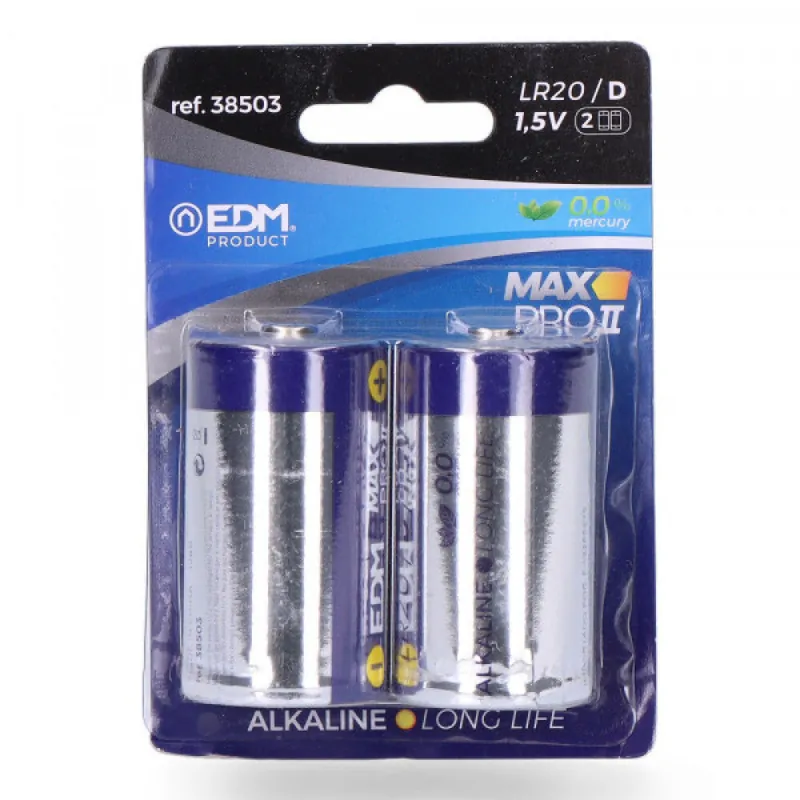 Alkaline batteri Lang levetid D LR20 1,5V (Blister 2 enheder) [E3-38503]