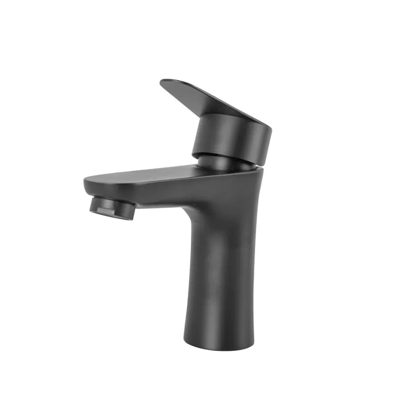 Wastafelkraan van messing/zink, zwart, warm-koud water, slangen, lage uitloop, enkele hendel [QLI-FA-4338]