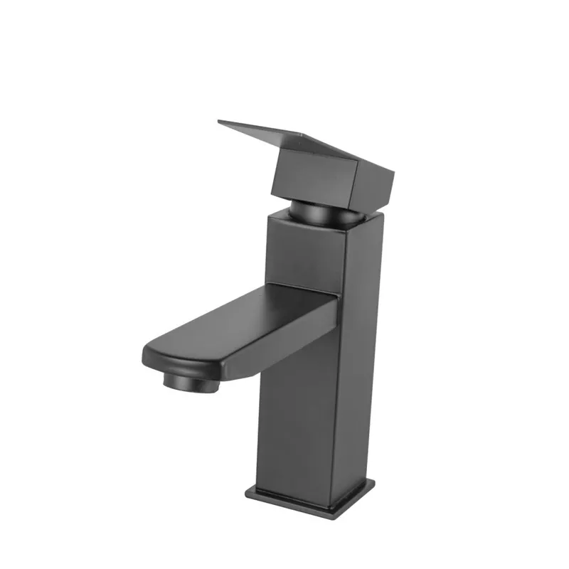 Wastafelkraan van messing/zink, zwart, warm-koud water, slangen, lage uitloop, enkele hendel [QLI-FA-4311]