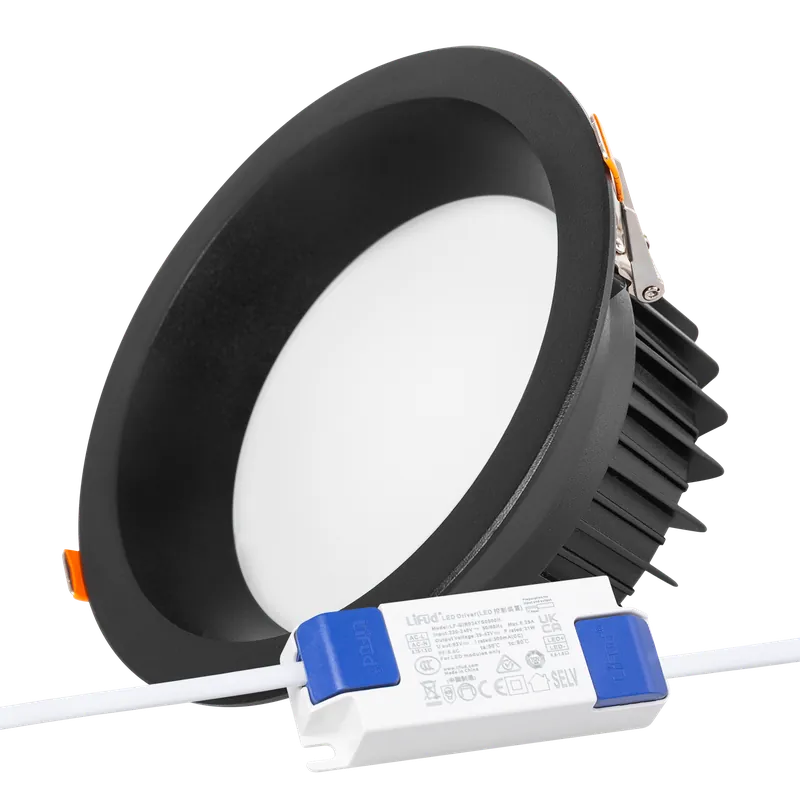 Runder LED-Downlight-Strahler, 20 W, 2.000 lm, 6.000 °K, blendfrei, UGR19, 40.000 h, Schwarz