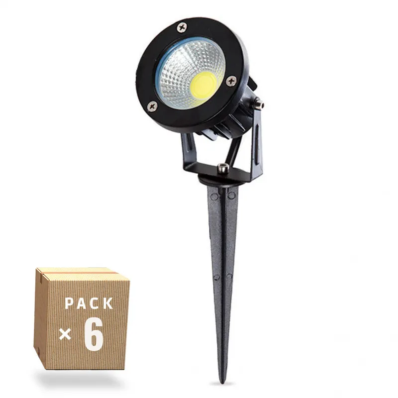 6er-Pack LED-Gartenstrahler 9W 758Lm 2700ºK Spike 50.000H [SL-CPDC09-9W-WW-PK6]
