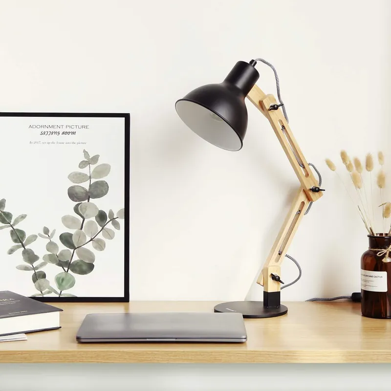 Lampe de Bureau Industrielle Articulée Bois
